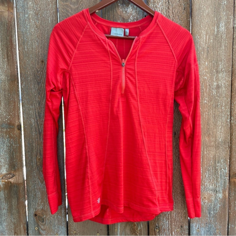 ATHLETA Women’s Orange Red Long Sleeve Half Zip Pullover Sweatshirt Size Small